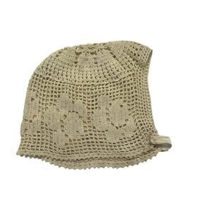 Vintage 1950s Crocheted Baby Bonnet Hat Cap ~Floral 0-3M